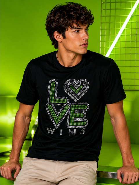 CLASSIC LOVE WINS - Neon Green Bling It On Tee