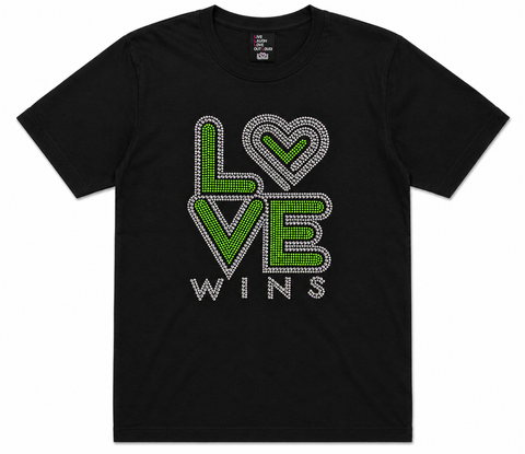 CLASSIC LOVE WINS - Neon Green Bling It On Tee