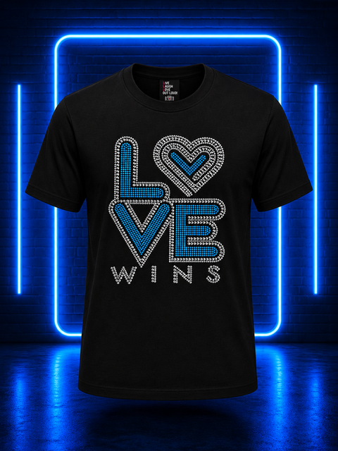 CLASSIC LOVE WINS - Neon Blue Bling It On Tee