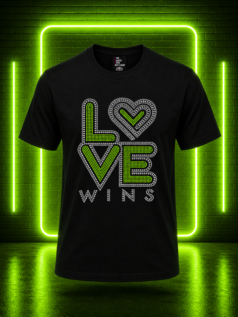CLASSIC LOVE WINS - Neon Green Bling It On Tee