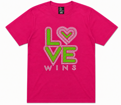 CLASSIC LOVE WINS - Neon Green Bling It On Tee