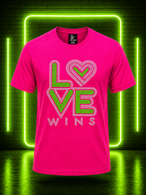 CLASSIC LOVE WINS - Neon Green Bling It On Tee