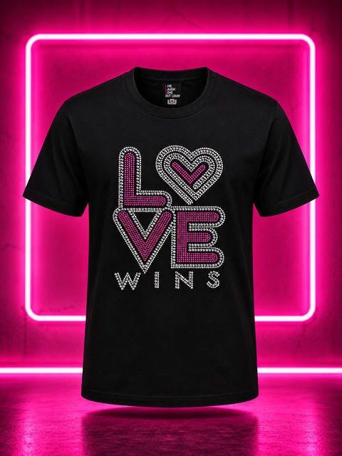 CLASSIC LOVE WINS - Neon Pink Bling It On Tee